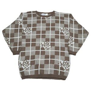 Vintage 90s Emily’s Closet Rose Checkered Sweater‎ Women’s Large